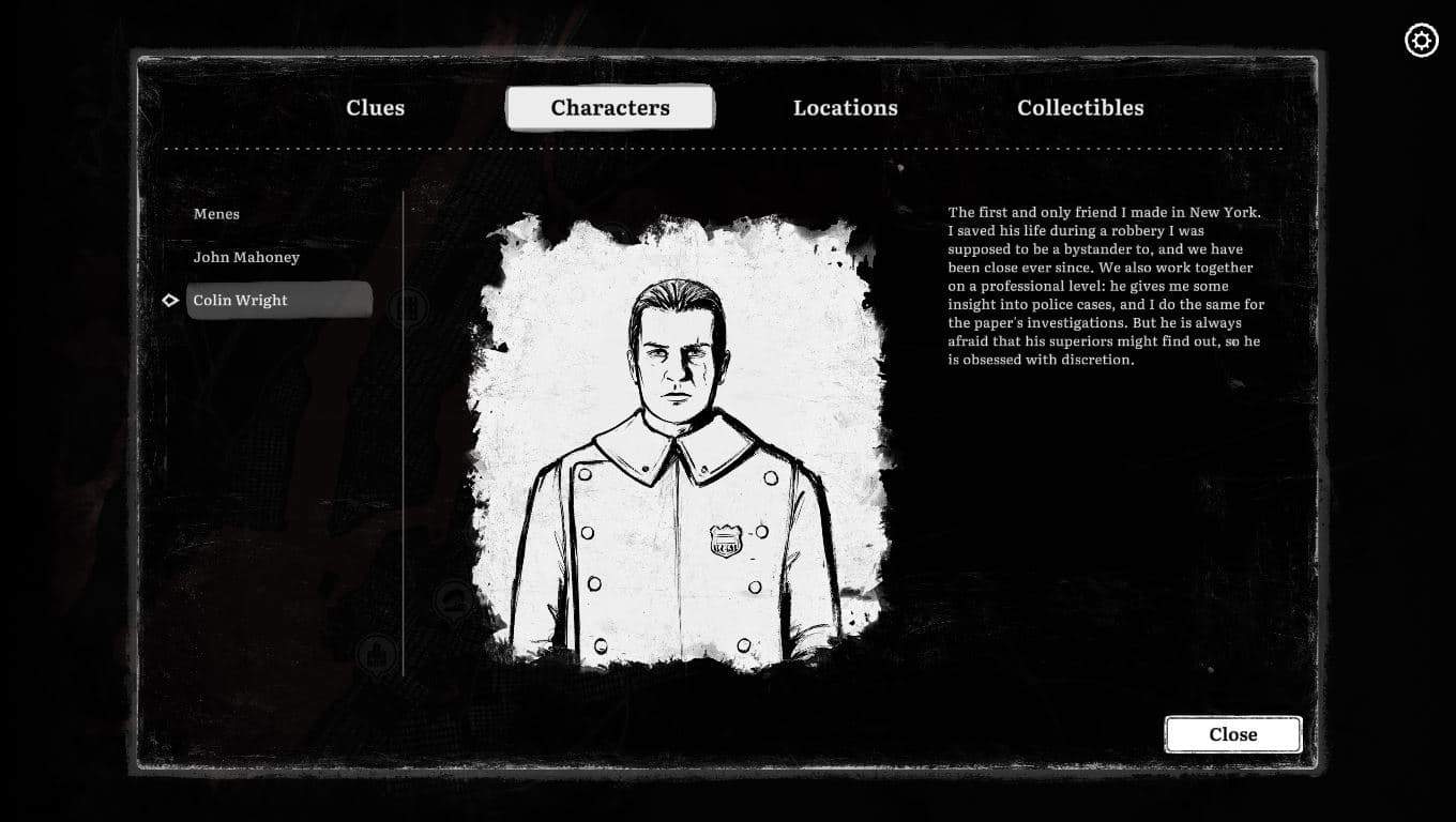 Character profile of Colin Wright from the game book Omen Exitio: Hunger, with a sketch and descriptive text.